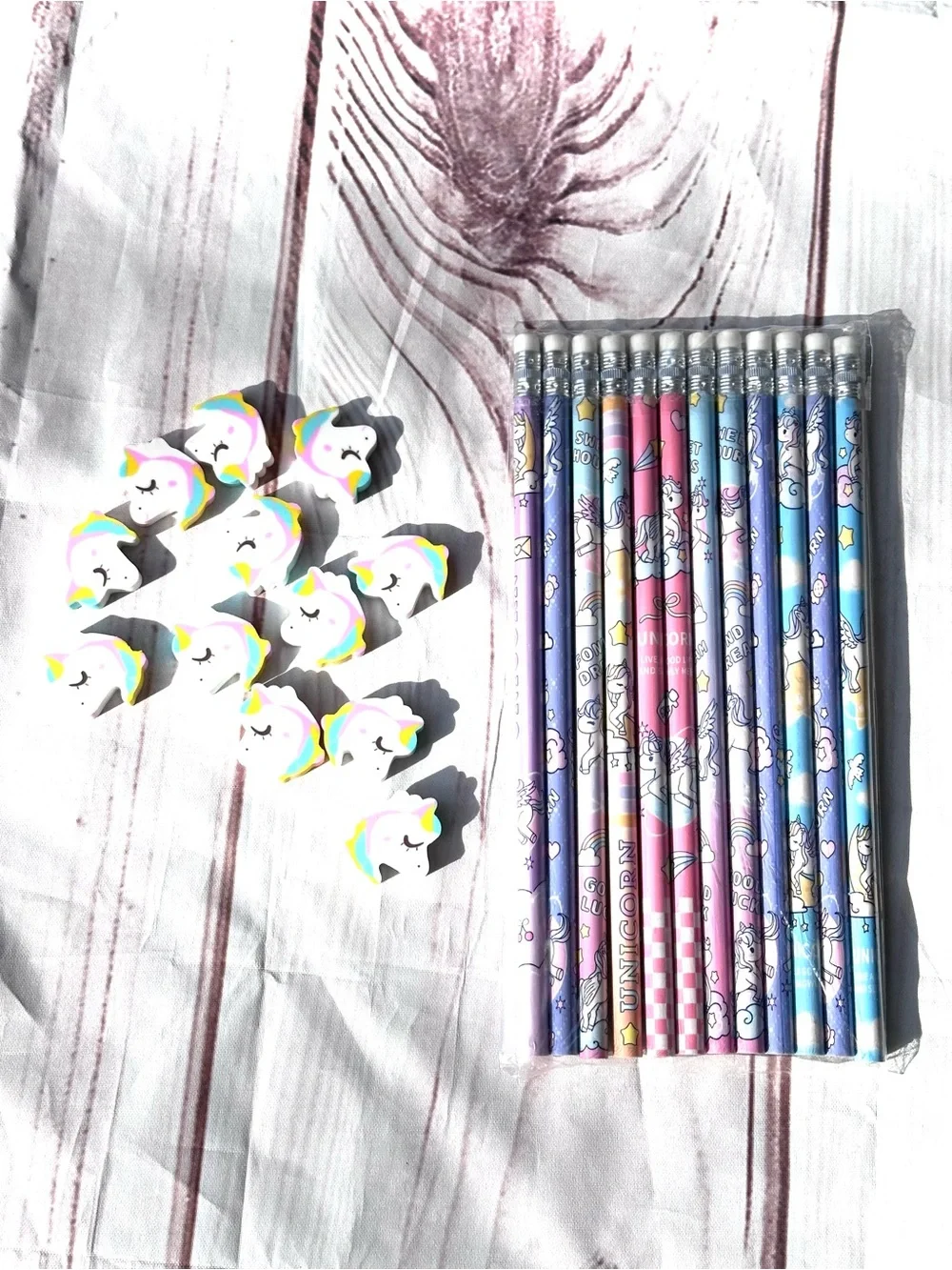 12 Rainbow Unicorn Pencil Set with Pastel Designs and Eraser Toppers